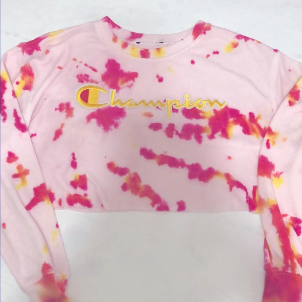 Vintage Tie-dye Champion Crop Top Sweatshirt